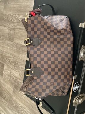 Vintage Louis Vuitton Brown Damier Ebene Satchel with Gold-Tone Hardware